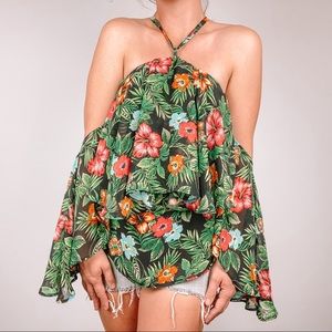 Judith March Floral Tiered Flowy Off The Shoulder Top size small